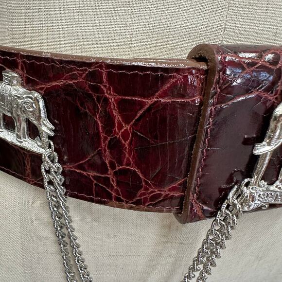 Catherine‎ Carson burgundy leather strap belt silver elephant & drop chain small main image 9